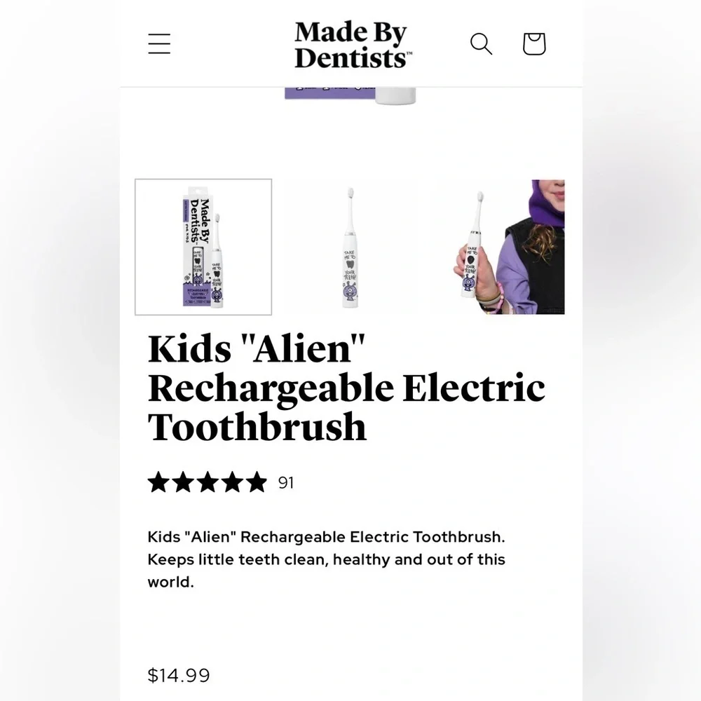 Made By Dentists Kids Alien Electric Toothbrush, new!